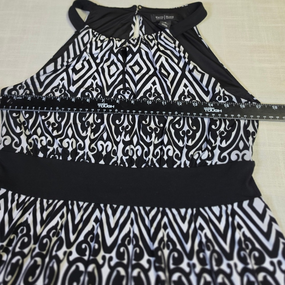 White House Black Market Black White Geometric Damask Halter Maxi Dress Medium - Picture 4 of 9